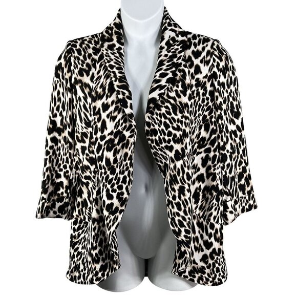 Calvin Klein Womens S Leopard Print Open Cardigan 3/4 Sleeves Oversized Blazer - Picture 5 of 16